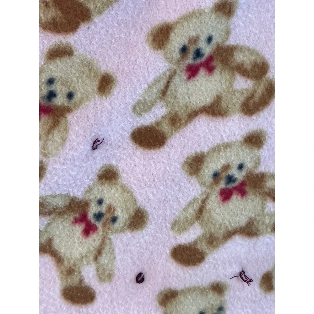 Vintage Pink Teddy Bear Baby Blanket Satin Trim Quilted Border Fleece 33x42
